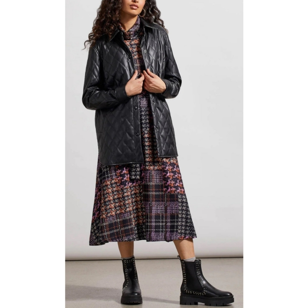 🆕️Theory Down Quilted Faux Leather Shirt Jacket Black Quiet Luxury Medium